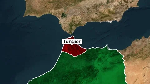 Animated map highlighting Tangier in Morocco with coastline and sea motion Stock Footage 343115103