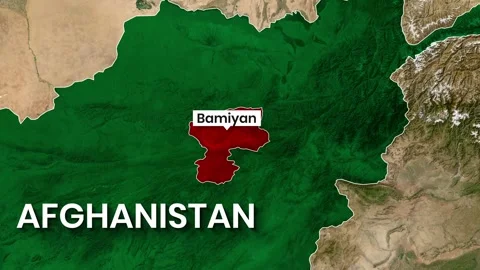 Animated map highlights Bamiyan province within Afghanistan's boundaries video Stock Footage 343737300