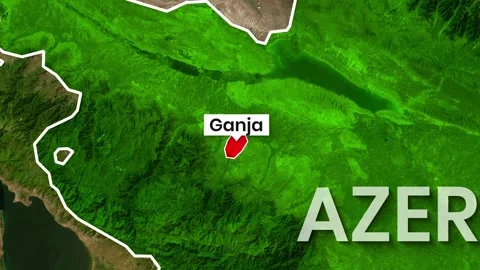 Animated map highlights the city of Ganja in Azerbaijan motion graphics video Stock Footage 342579954