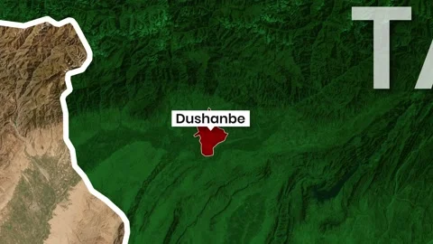 Animated map highlights Dushanbe's location within Tajikistan in a motion video Stock Footage 343920604