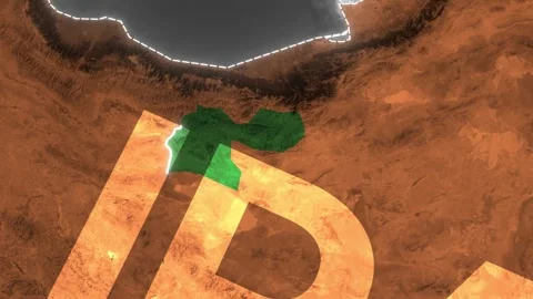 Animated map highlights iran with a focus on tehran on topographic backgrou.. Видео 346631586