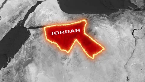 Animated map highlights jordan with glowing fiery outline video Stock-Footage 342621681