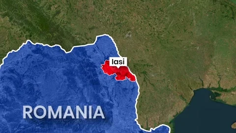 Animated map highlights the northeastern Romania region of Iasi video clip Stock Footage 342103122