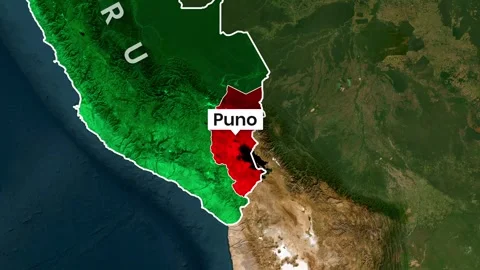 Animated map highlights the Puno region of Peru in a motion video 動画素材 343487237