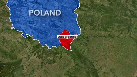 Animated map highlights the Subcarpathia region within Poland's borders Stock Footage 342012268