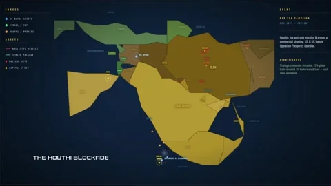 Animated map of the Houthi blockade in the Red Sea Stock Footage 333697282