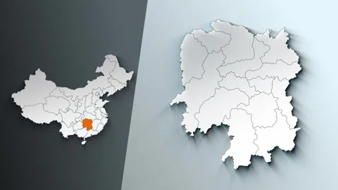 Animated Map of Hunan Region Highlighted Within China with Administrative Stock Footage 341442962