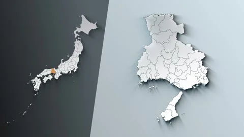 Animated Map of Hyogo State Highlighted Within Japan with Prefectures Borders Stock Footage 343973240