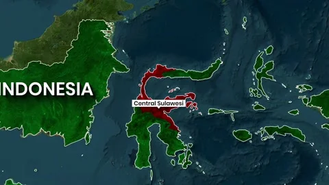 Animated Map of Indonesia Highlighting the Central Sulawesi Region Stock Footage 340551589