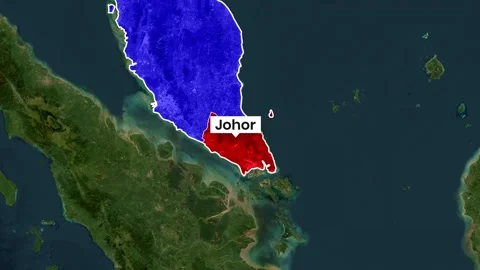 Animated map of Johor highlighted in red on Malaysia satellite footage Stock Footage 342594412