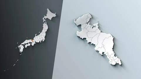 Animated Map of Kyoto State Highlighted Within Japan with Prefectures Borders Stock Footage 343973360
