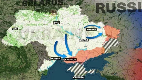Animated map of the liberation of the Kherson and Kharkov regions of Ukraine. Stock Footage 232156152