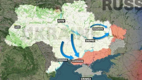 Animated map of the liberation of the Kherson and Kharkov regions of Ukraine. Stock Footage 232156158