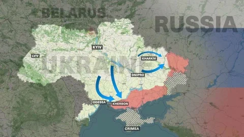 Animated map of the liberation of the Kherson and Kharkov regions of Ukraine Stock Footage 232156161