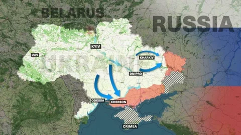 Animated map of the liberation of the Kherson and Kharkov regions of Ukraine. Stock Footage 232157288