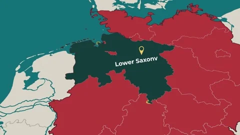 Animated map of Lower Saxony, Germany, highlighting the state Stock Footage 345669458