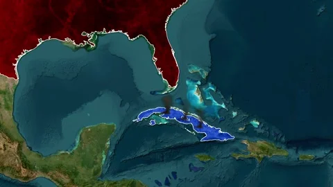 Animated Map of Missile Launch Between America and Cuba During Stock Footage 335607717