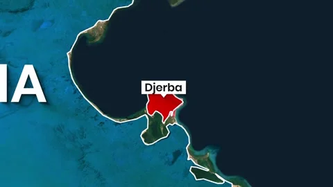 Animated map motion graphic highlighting Djerba, Tunisia location Stock Footage 343073757
