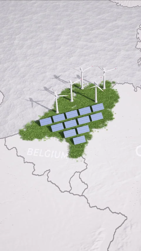 Animated map of the Netherlands with solar panels and windmills. Vídeos de archivo 336381181