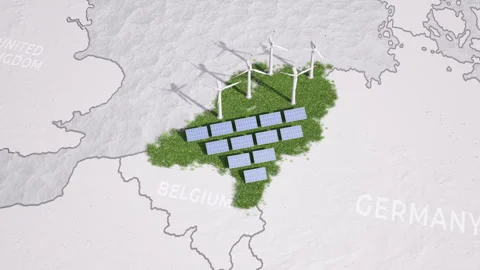 Animated map of the Netherlands with solar panels and windmills appearing. Vídeos de archivo 336382320