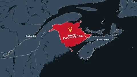 Animated map of New Brunswick, Canada, highlighting the province Stock Footage 344888990
