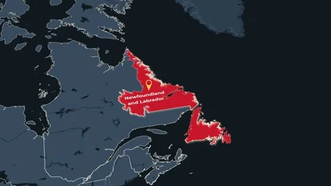 Animated map of Newfoundland and Labrador, Canada, highlighting the province Stock Footage 345068197
