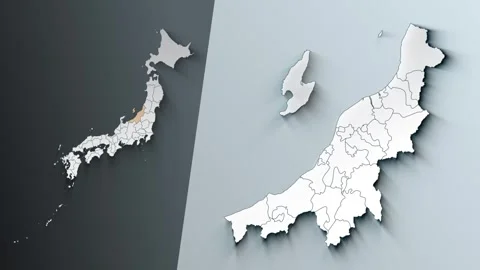 Animated Map of Niigata State Highlighted Within Japan with Prefectures Borders Stock Footage 343973450