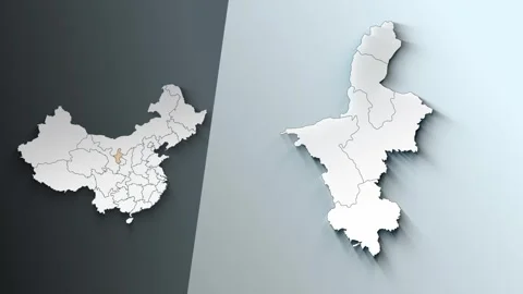Animated Map of Ningxia Region Highlighted Within China with Administrative Stock Footage 341443006