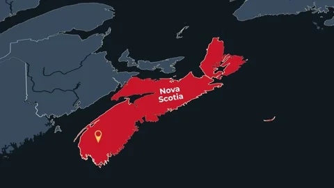 Animated map of Nova Scotia, Canada, highlighting the province Stock Footage 345067976