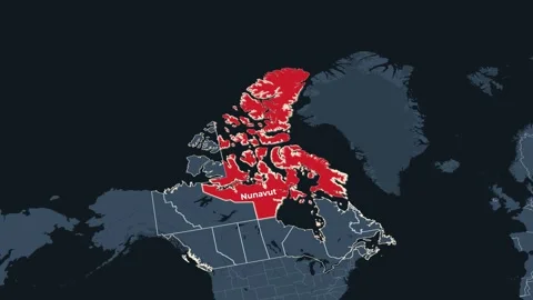 Animated map of Nunavut, Canada, highlighting the territory Stock Footage 345068227