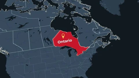 Animated map of Ontario, Canada, highlighting the province Stock Footage 344888878