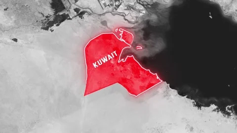 Animated map outline of kuwait glowing red with satellite footage motion Vídeo Stock 342496405