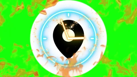Animated map pin clocks on green background with gold effects Stock Footage 337534063