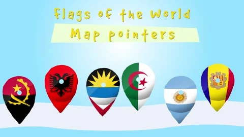 Animated map pointers with country flags Stock Footage 295637222