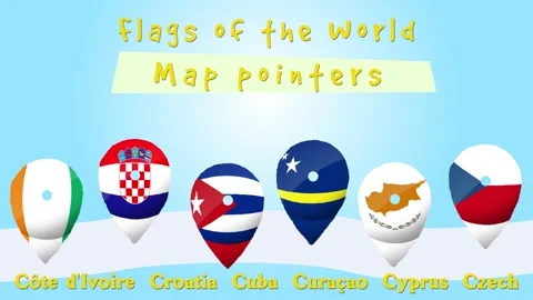 Animated map pointers with country flags Stock Footage 299216974