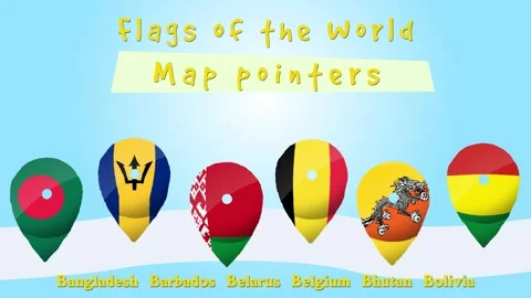Animated map pointers with country flags Stock Footage 312223021