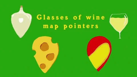 Animated map pointers in the form of cheese and wine. Stock Footage 264303180