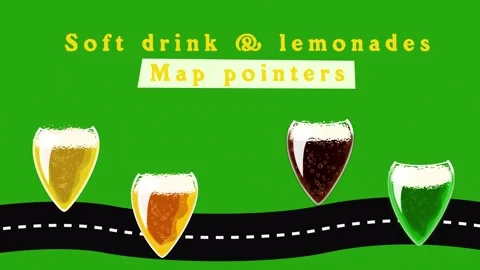 Animated map pointers in the form of soft-drinks. Stock Footage 257404744