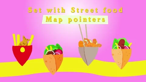 Animated map pointers in form of street food Stock Footage 268972338