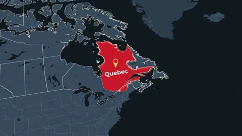 Animated map of Quebec, Canada, highlighting the province Stock Footage 344888709