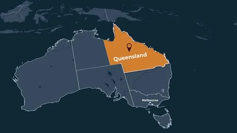 Animated map of Queensland, Australia, highlighting the state Stock Footage 345202908