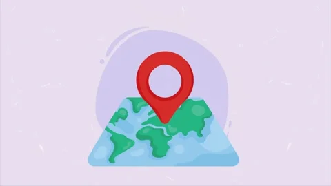 Animated map with red location pin marker appearing on stylized world globe.. Vídeo Stock 339062947