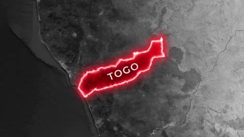 Animated map revealing glowing togo country border and flag Video stock 344121163