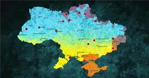 Animated map of Russian invasion and location of air strikes and attacks Stock Footage 171026410
