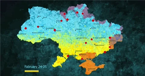 Animated map of Russian invasion and location of air strikes and attacks Stock Footage 171026598