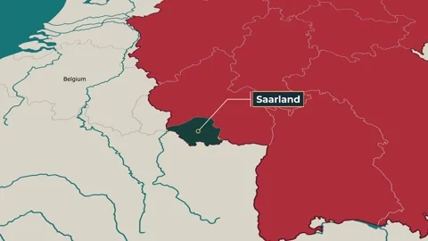 Animated map of Saarland, Germany, highlighting the state Stock Footage 345704159
