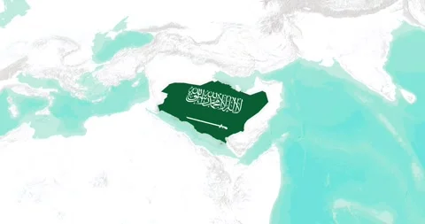 Animated map of Saudi Arabia filled with the national flag Stock Footage 327632008