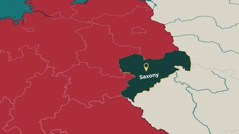Animated map of Saxony, Germany, highlighting the state Stock Footage 345704076