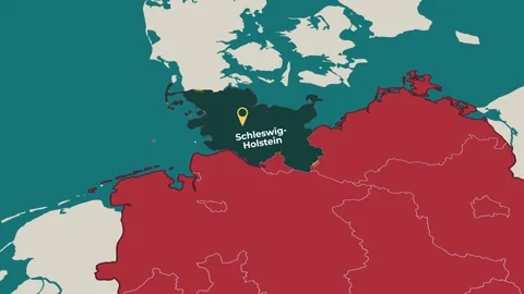 Animated map of Schleswig-Holstein, Germany, highlighting the state Stock Footage 345725389
