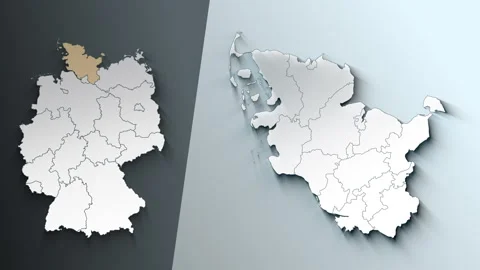 Animated Map of Schleswig Holstein Region Highlighted Within German with State Stock Footage 343530264